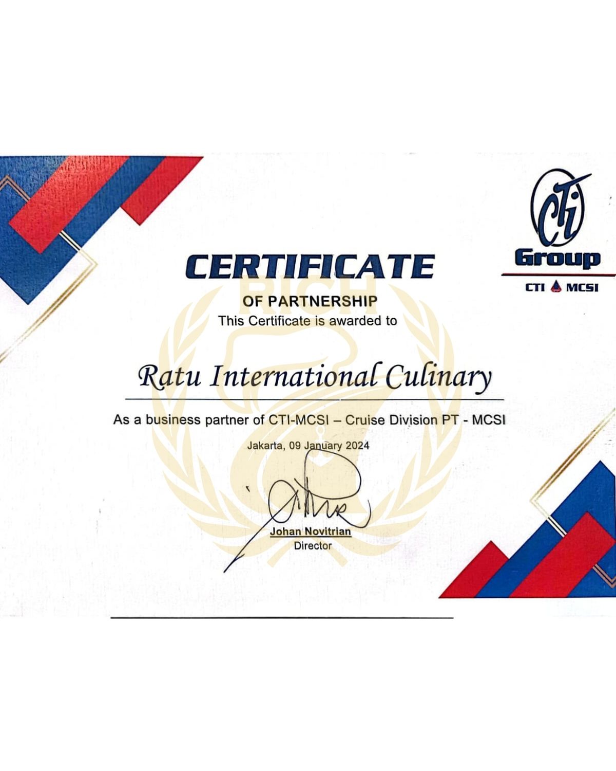 Certificate of Partnership CTI-MCSI Cruise Division